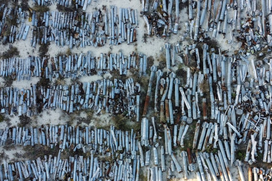 A view shows remains of MLRS shells used by Russian troops for military strikes of the city and collected by sappers in Kharkiv, Ukraine November 29, 2022. REUTERS/Vitalii Hnidyi