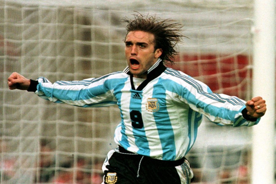 Argentine striker Gabriel Batistuta celebrates after scoring against [South Africa] during their friendly match match May 25. Batistuta scored his 43rd goal for Argentina becoming their top scorer of all time. Argentina defeated [South Africa] 2-0./File Photo