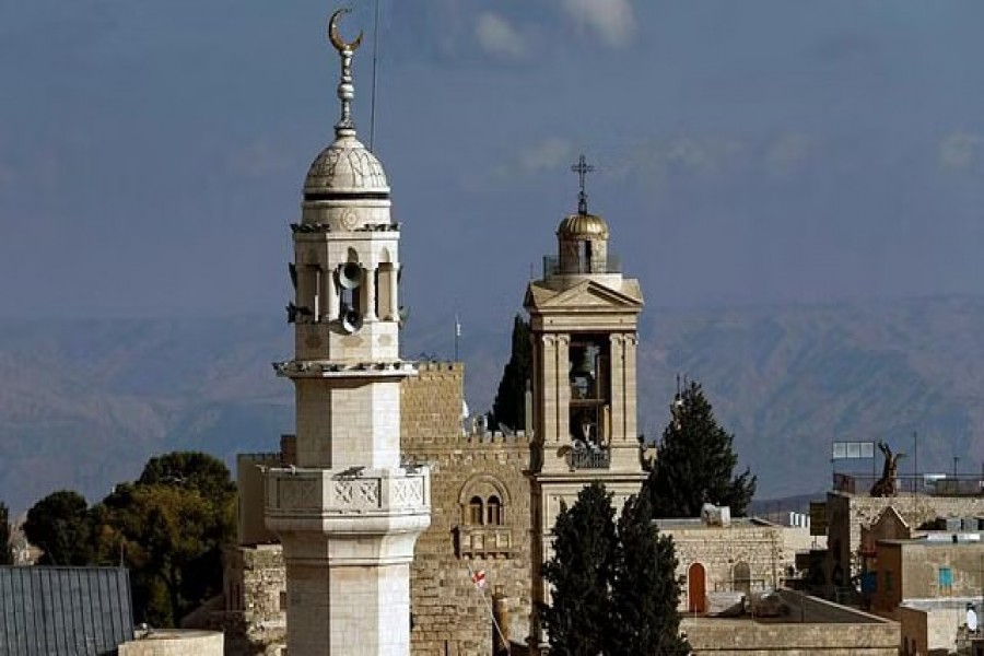 A view shows a mosque minaret and the Church of the Nativity in Bethlehem in the Israeli-occupied West Bank December 2, 2019. REUTERS/Mussa Qawasma