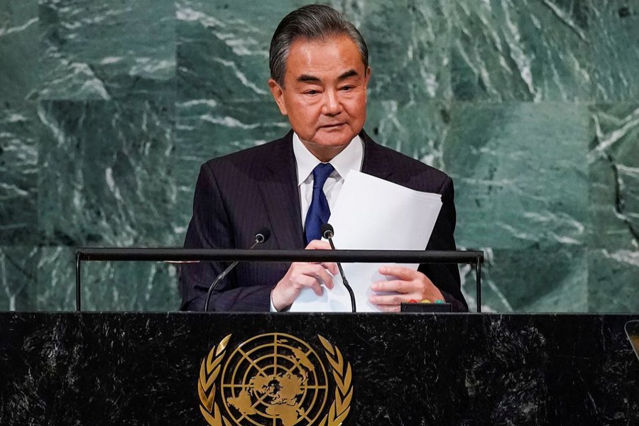 Chinese State Counsellor and Foreign Minister Wang Yi addresses the 77th Session of the United Nations General Assembly at UN Headquarters in New York City, US on September 24, 2022 — Reuters/Files