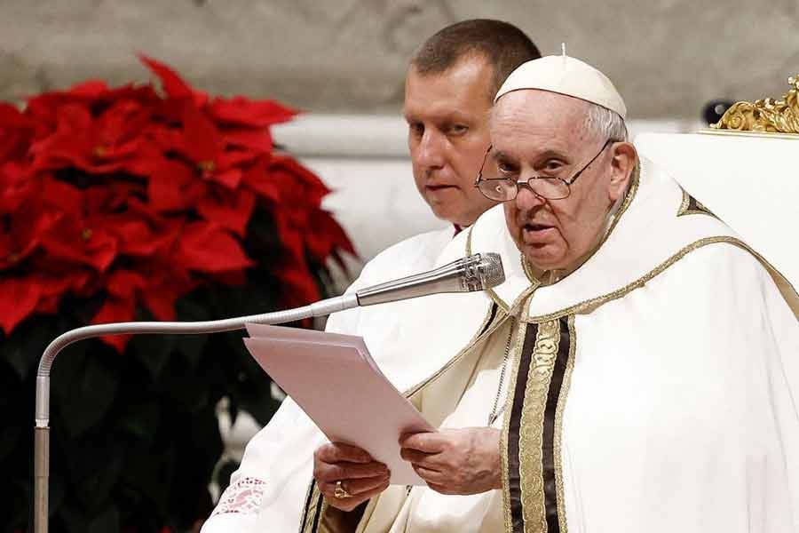 Pope Francis celebrating Christmas Eve mass in St. Peter's Basilica at the Vatican on Saturday –Reuters photo