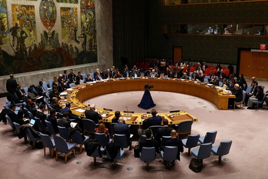 Representatives attend a meeting of the United Nations Security Council to discuss recent developments at the Al Aqsa mosque compound in Jerusalem, at UN headquarters in New York City, New York, US, January 5, 2023. REUTERS