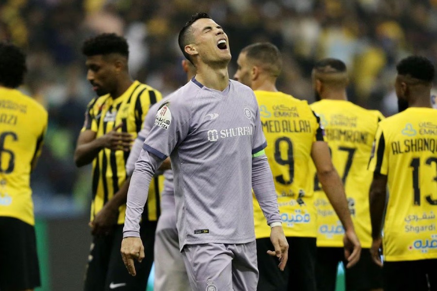 Soccer Football - Saudi Super Cup - Semi Final - Al Ittihad v Al Nassr - King Fahd International Stadium, Riyadh, Saudia Arabia - January 26, 2023 Al Nassr's Cristiano Ronaldo reacts REUTERS/Ahmed Yosri