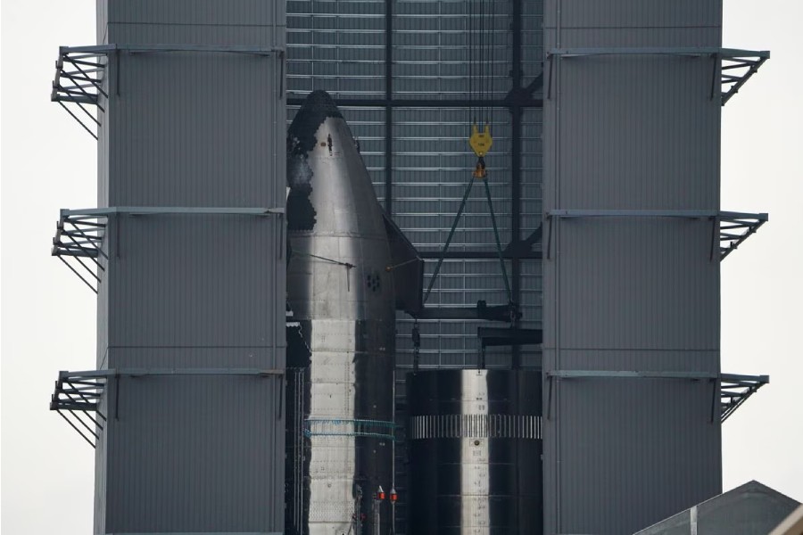 A Starship prototype being worked on is pictured at the SpaceX South Texas launch site in Brownsville, Texas, U.S., May 22, 2022. REUTERS/Veronica G. Cardenas