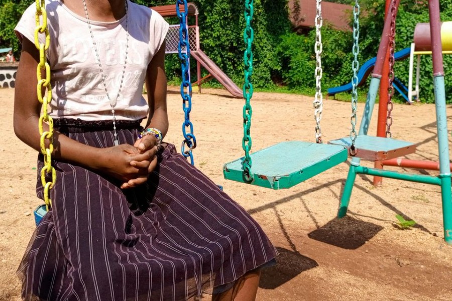 A Congolese child, Ornella, attends a Reuters interview within the enclosure at the Eka Bana Center, financed by Caritas, which takes in children accused of witchcraft also known as child-witches in the outskirts of Bukavu, eastern Democratic Republic of Congo February 4, 2023. REUTERS/Crispin Kyalangalilwa