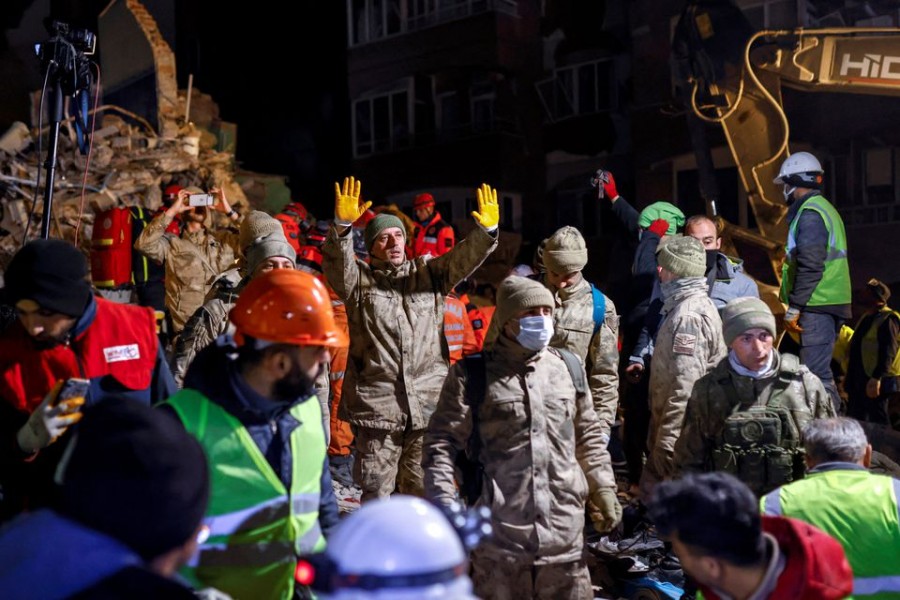 escuers work on the site of a collapsed building, as the search for survivors continues, in the aftermath of a deadly earthquake in Hatay, Turkey on February 10, 2023 — Reuters photo