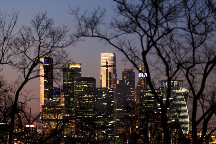 A general view of Moscow International Business centre also known as Moskva City, just after sunset in Moscow, Russia on March 19, 2022 — Reuters/Files