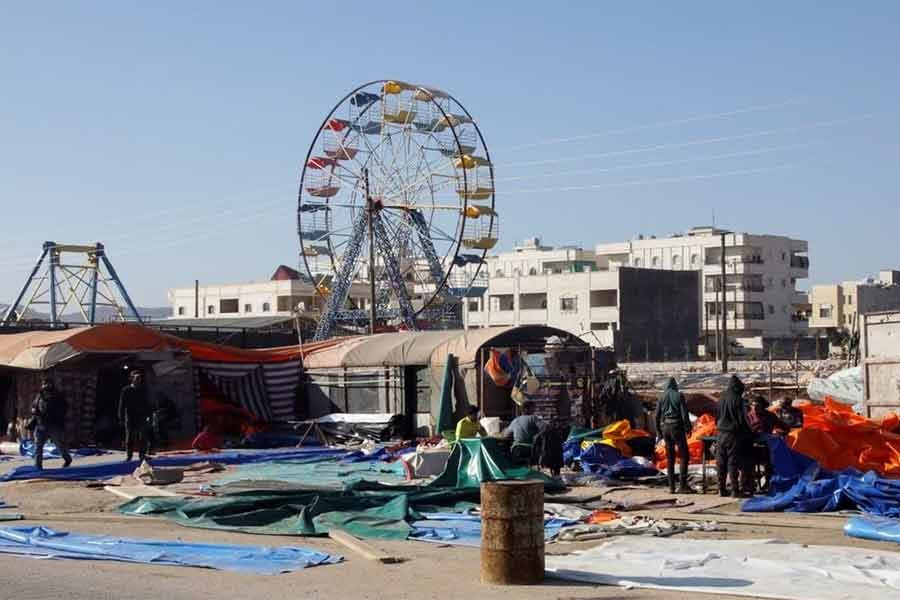 People working at a tent manufacturing workshop, in the aftermath of a deadly earthquake, in the rebel-held northwestern Syrian city of Azaz, in Syria on February 18 this year -Reuters file photo